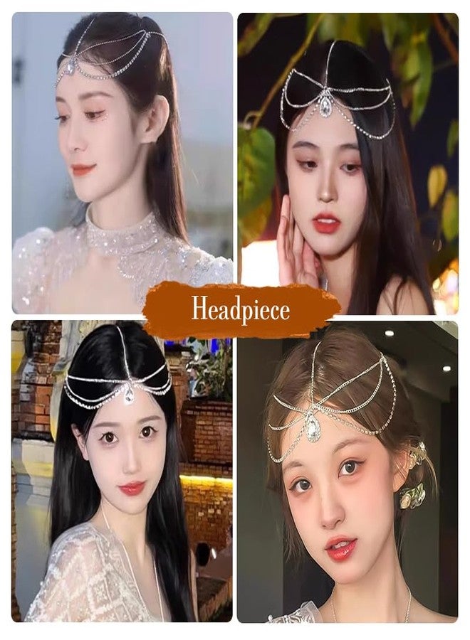 YangQian Rhinestone Headpiece for Women Crystal Chain Forehead Headband Festival Wedding Cosplay Prom Party Headwear Performance Accessories Sparkly Headchain Dance Head Accessories Shiny Headwear for Wedding - Image 2